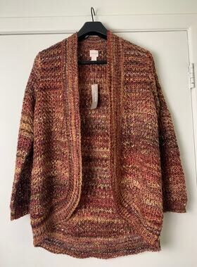 Chico's Open Front Cardigan Sweater NWT Size 1 Medium Cocoon Marled Knit Fall